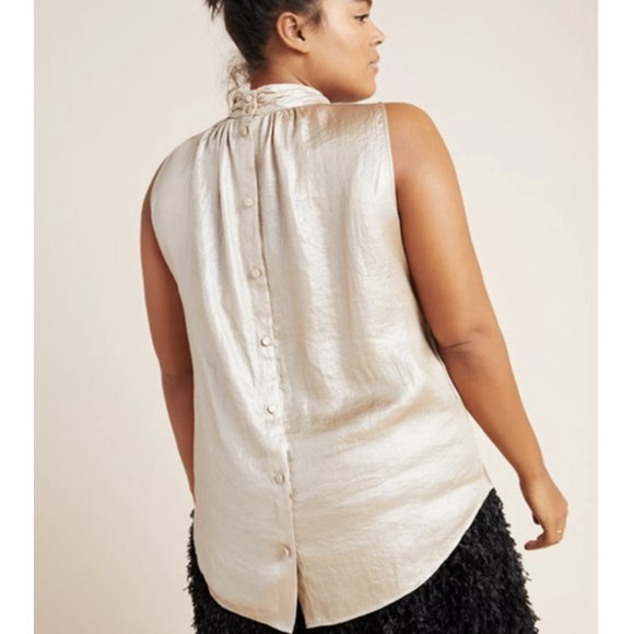 Anthropologies Maeve Romilly Blouse 14 Sleeveless Shimmery Champagne Mock Neck - Picture 4 of 11